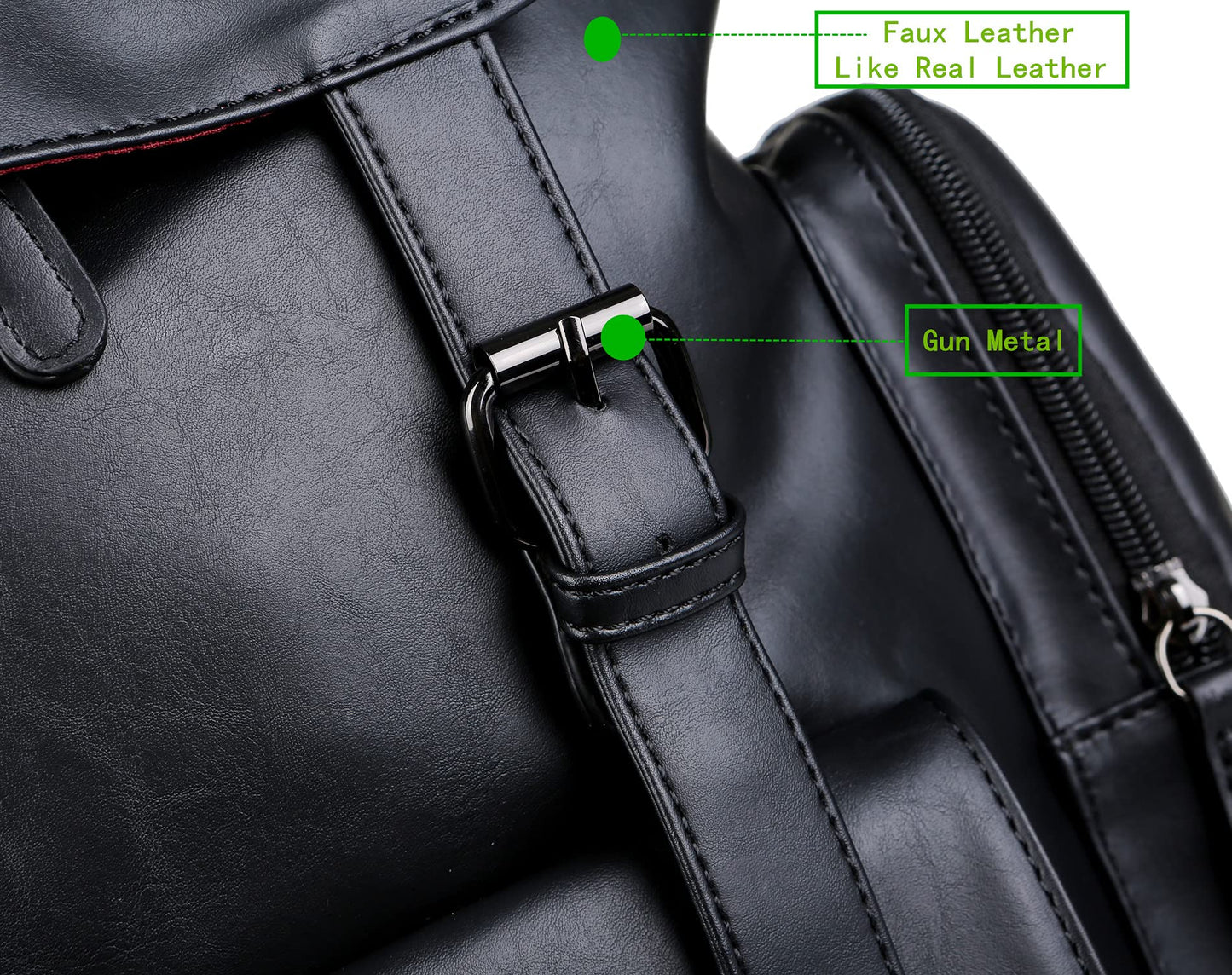 Baosha BP-16 PU Leather Casual Backpack 15.6inch Laptop Backpack Travel Backpack Hiking Comping Backpack Daypack Black