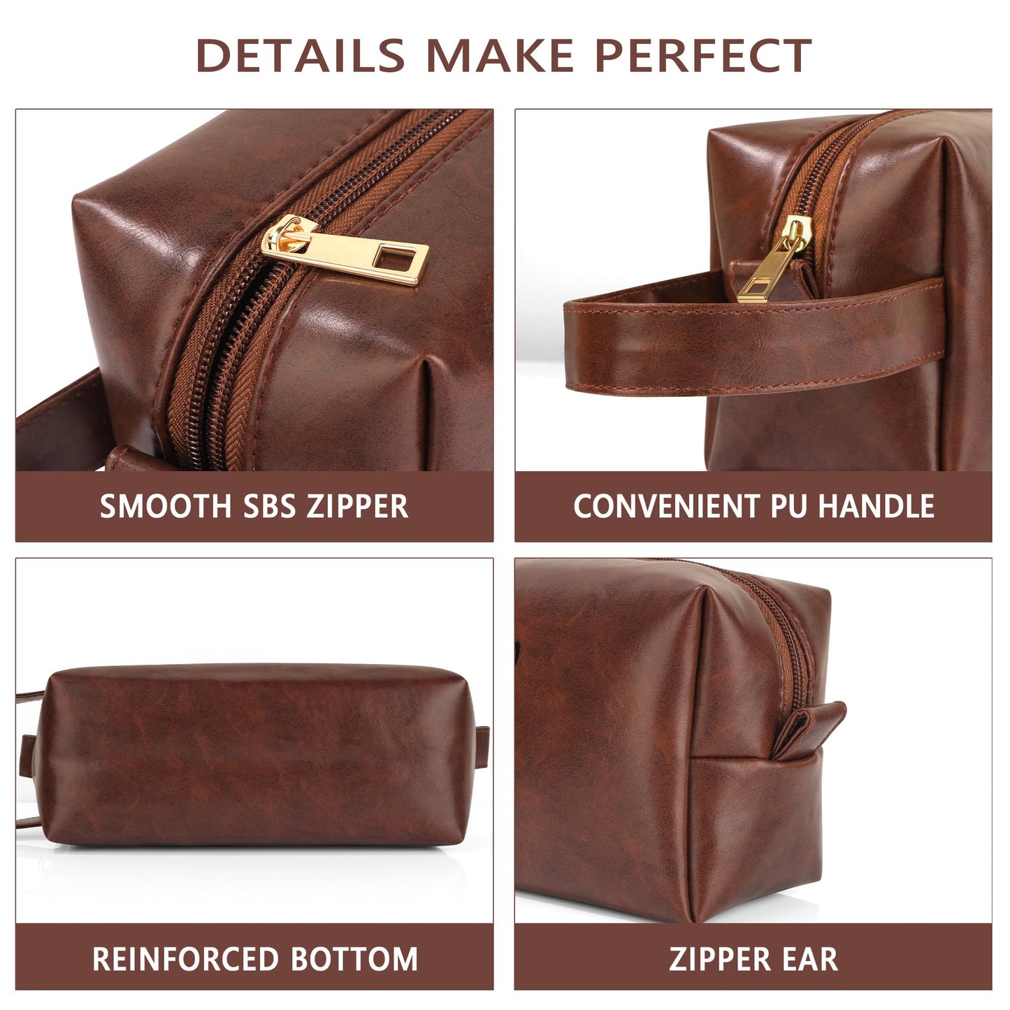 JSENGIFT Mens Toiletry Travel Bag Initial M, Personalized Leather Toiletry Bag for Men, Anniversary Christmas Valentines Fathers Day Birthday Gifts for Husband Dad Grandpa Brother