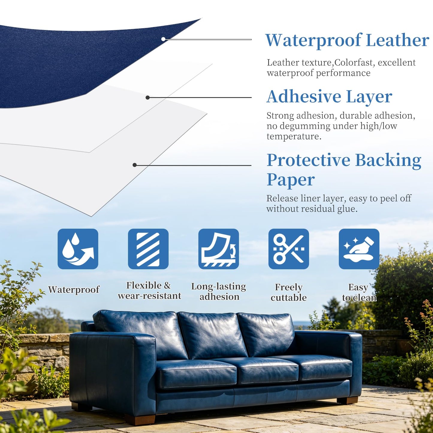 Fadoub Leather Repair Patch Tape Self-Adhesive, 8x11In Heavy Duty Vinyl Patch, Leather Repair Kit for Furniture, Sofa, Couch, Office Chair, Car Seat, Car Interior((Chestnut Brown)