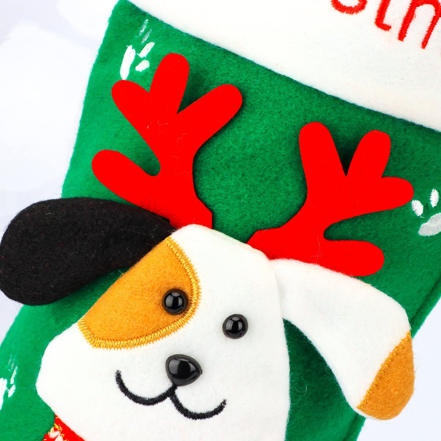 Hopearl 16'' Dog Christmas Stocking 3D Pet Holder Puppy Ornament Gifts Bags for Pets Decoration Holiday Party Supply Seasonal Ornament, Green