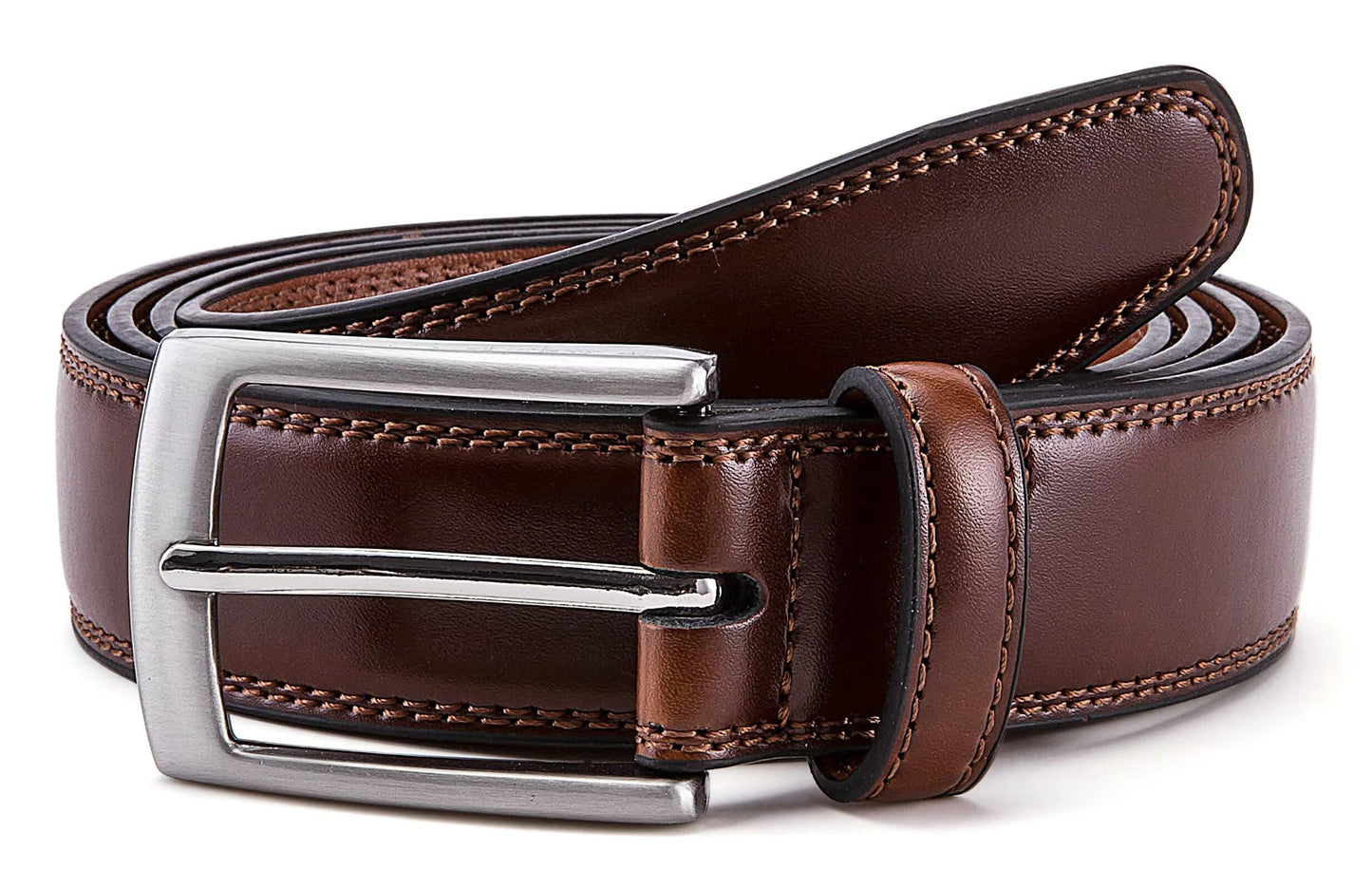 MILORDE Men's Genuine Leather Dress Belt, Handmade, Designs for Work Business and Casual (Size 30 (Waist 28), Burnt Umber)
