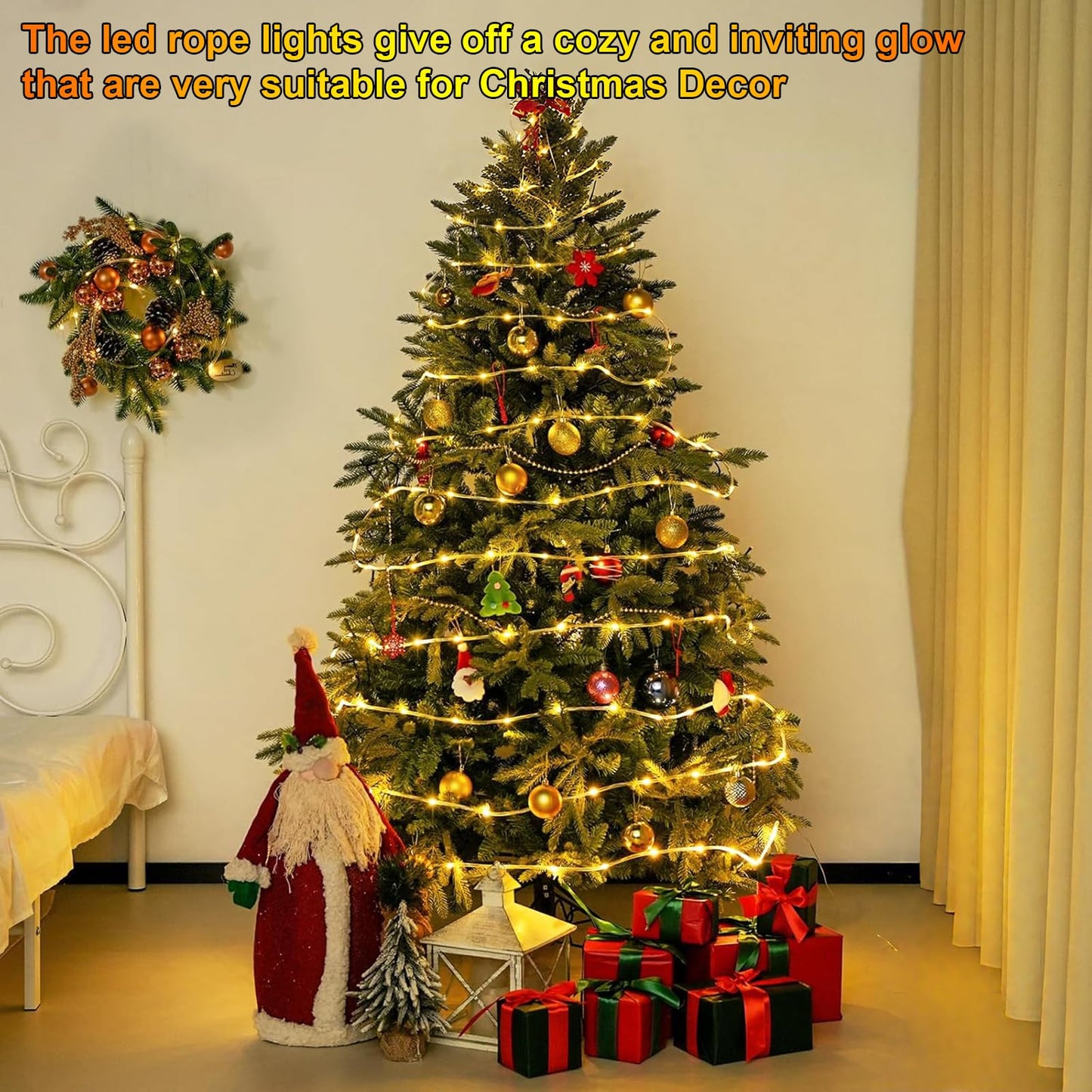 2 Pack Battery Powered String Lights Waterproof with Remote Total 66ft 200LED Timer 8 Modes Battery Operated Outdoor Lights for Christmas Decor Trampoline Camping Tents, Warm White