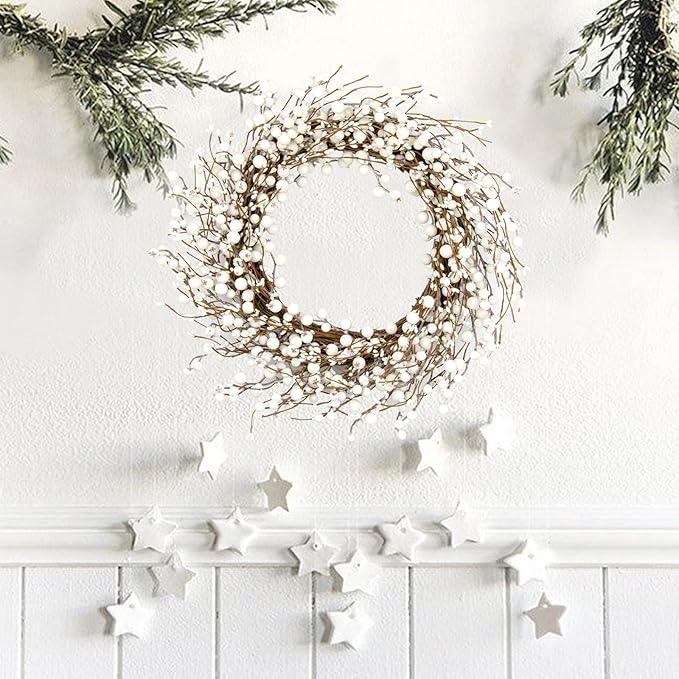 JINGHONG Winter Wreaths for Front Door 20 Inch Artificial Winter Wreath White Berry Wreath for Indoor Outdoor Window Wall Christmas and Winter Celebration