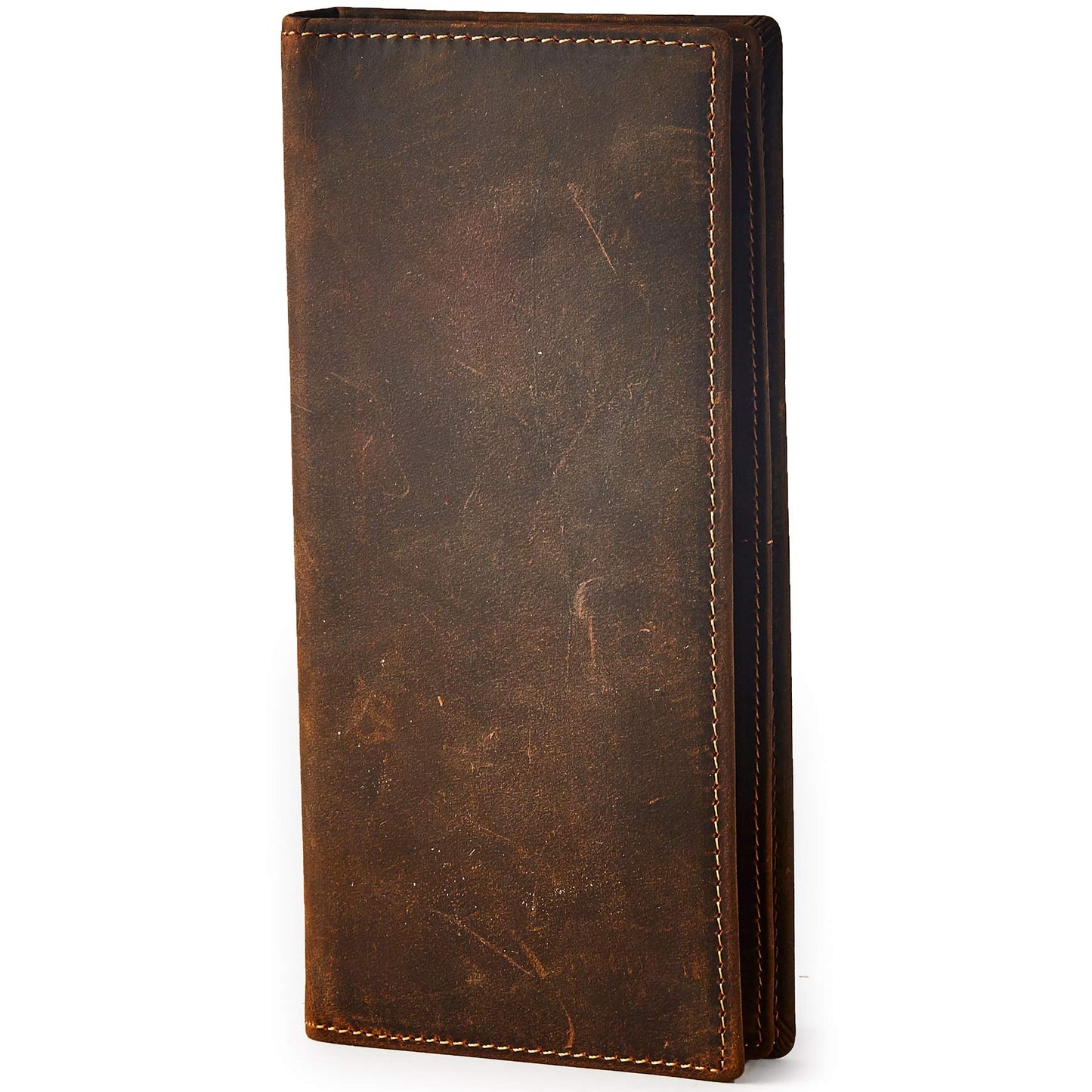 BRASS TACKS Leathercraft Vintage Long Wallet for Men Top Grain Leather Dark Brown Cowhide Bifold Wallet Gift Box