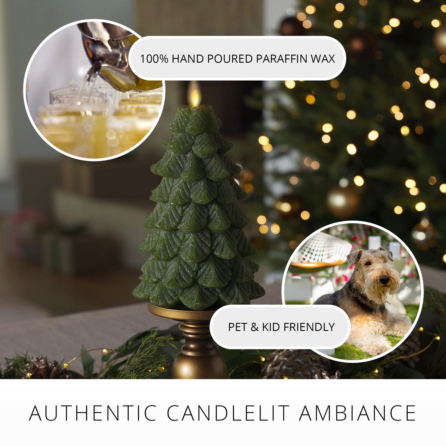 Luminara Christmas Tree Flameless Candle Glitter and Snow Finish Moving Flame Effect LED Candle, Timer, Remote Ready, Holiday Decoration (5.35" x 8.5", Chalky)