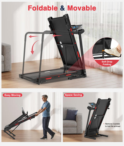 Redliro Walking Treadmill for Seniors Foldable - 400 Lb Capacity Senior Treadmill with Front & Long Handrails, 0%-2% Incline Home Recovery Fitness Exercise Machine for Elder, 47.6" Long Belt, APP