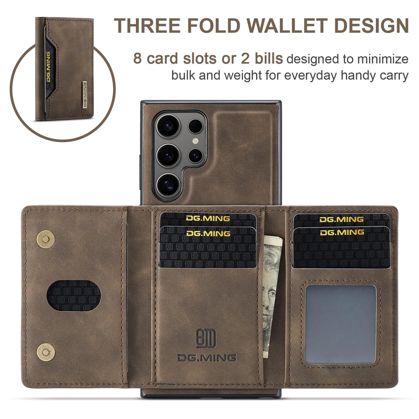SZHAIYU 2 in 1 Detachable Leather Phone Cases for Samsung Galaxy S24 Ultra 5G Case Wallet with Card Holder Men 6.8'' (Coffee, S24 Ultra)