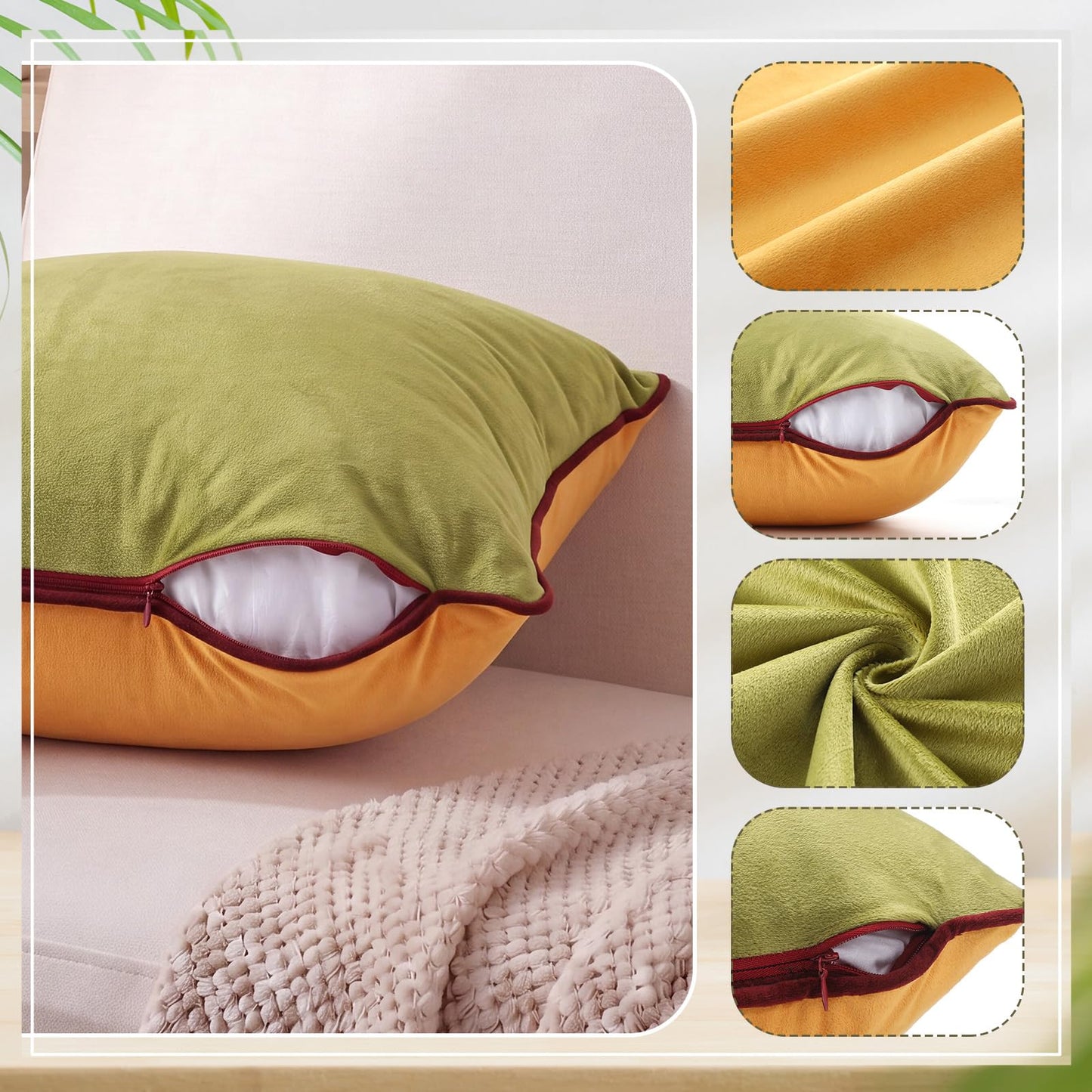 Chicplaid Pack of 4 Velvet Throw Pillow Covers 18x18 Inch Soft Square Decorative Pillow Cases Modern Double Sided Design Gradient Series Cushion Cover Set for Couch Sofa Bedroom Living Room Home Decor