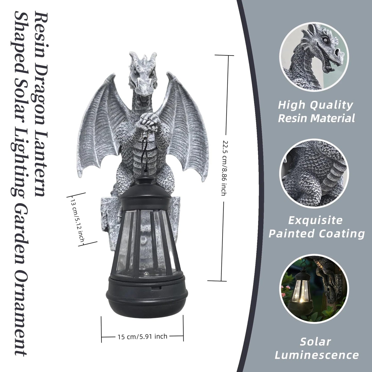 Solar-Powered Dragon Statue, Outdoor Decoration - 9-inch Garden Decor with Solar Light, Waterproof Wall Hanging, Resin Sculpture, Patio/Garden Decoration Gift