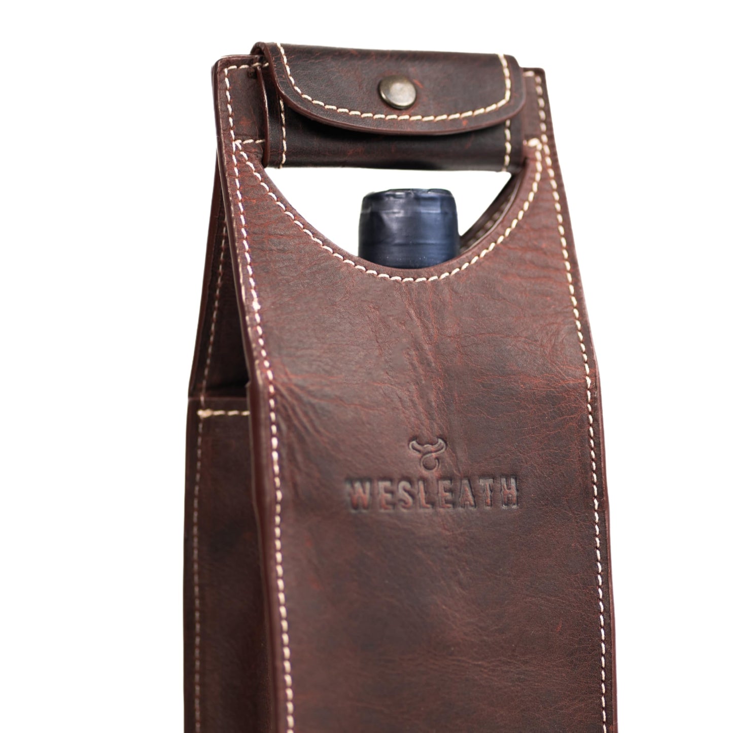 Leather Tote Wine Carrier Bag | Premium Quality Single Bottle Carry with Strong Handles, Full Grain Leather & Metal Buckle - Protective Carrier for Picnic, Wine Champagne Gift Bag in Burgundy
