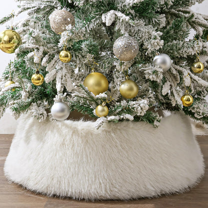 Bunny Chorus Christmas Tree Collar: Snow White Luxury Thick Plush Faux Fur Xmas Tree Collars Cover, Rustic Size Adjustable Tree Skirt for Holiday Decorations