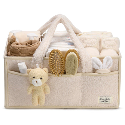 PeraBella Baby Diaper Caddy Organizer with Handle, Boy & Girl Shower Gift Basket, Portable Diaper Storage Basket Bin for Wipes, Newborn Baby Essentials Registry Search Must Haves, Car Caddy Organizer