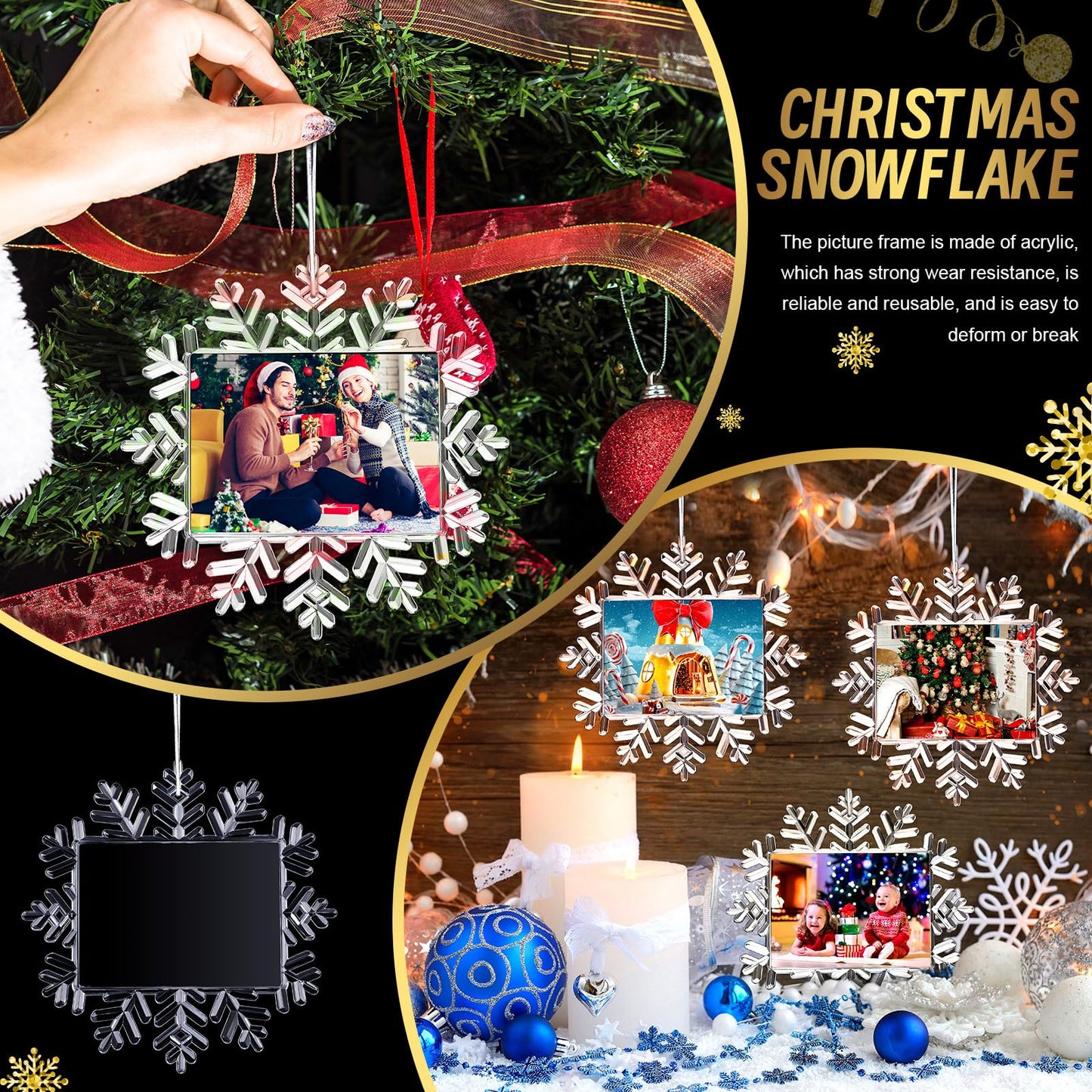 Yookeer 9 Pcs Christmas Snowflake Hanging Photo Frame Snowflake Ornaments Xmas Picture Ornaments Christmas Acrylic Photo Decorations Picture Frame for Xmas Tree (Classic)