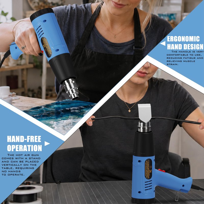 Heat Gun, 572-1112°F Dual Temperature, 2-Speed Switch, 110V with 4Pcs Nozzles, Built-in Overload Protection, 4.9FT Long Cord, for Heat Shrink Tubing, Electronics Repair and Packaging (Standard) (Blue)