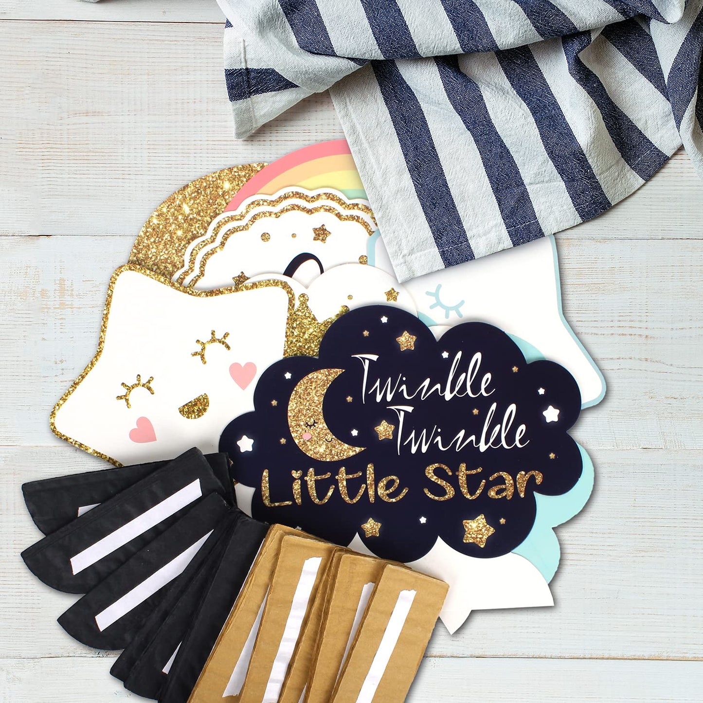 LINGTEER Twinkle Twinkle Little Star Table Honeycomb Stand Centerpieces - Cheers to Baby Shower First Birthday Welcome Little One Party Table Decorations Sign - Boy.