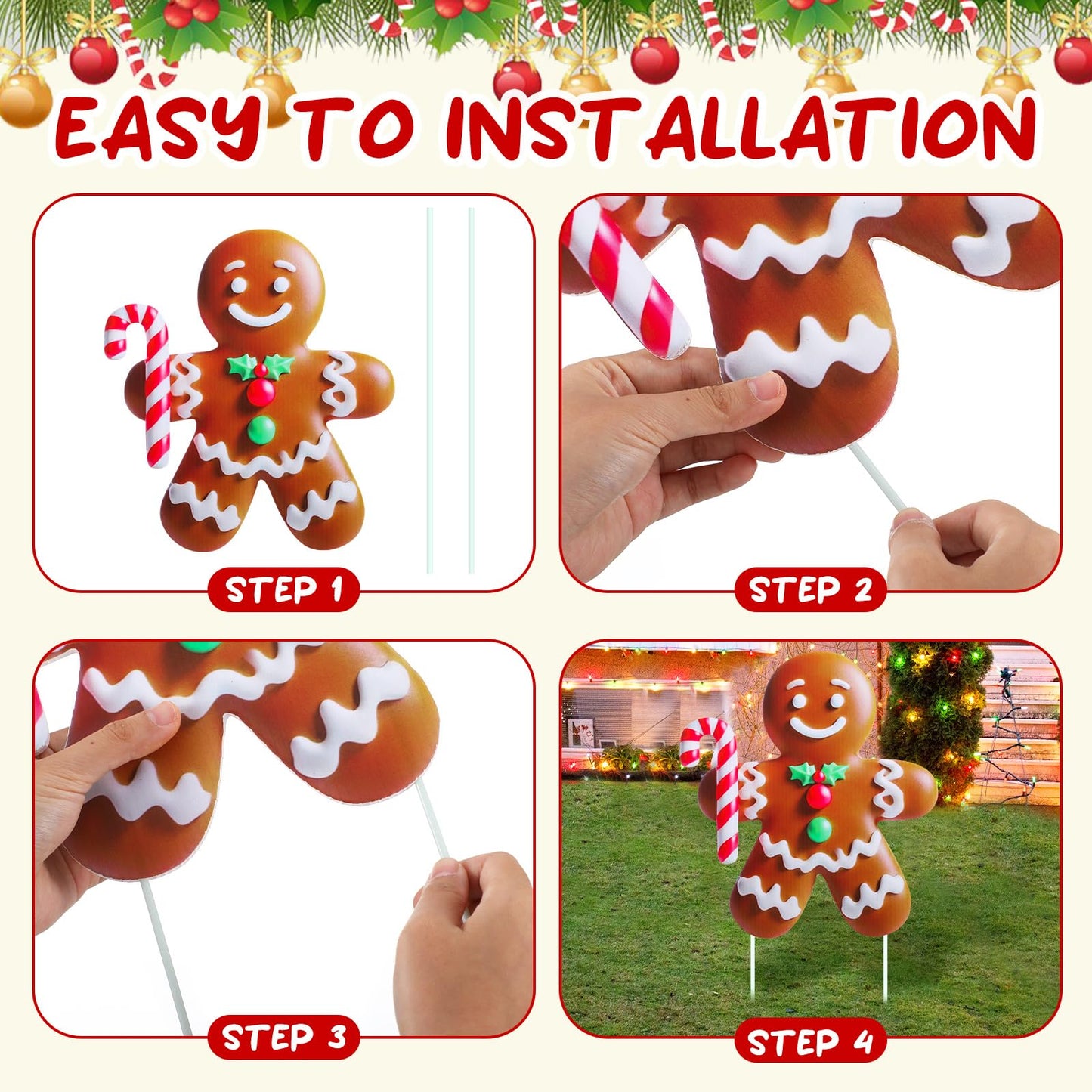 Memorywuu 8 Pcs Christmas Gingerbread Man Yard Signs with Stakes Outdoor 3D Gingerbread House Decoration Xmas Yard Stakes Lawn Signs for Christmas Holiday Pathway Garden Patio Party Favors(Classic)