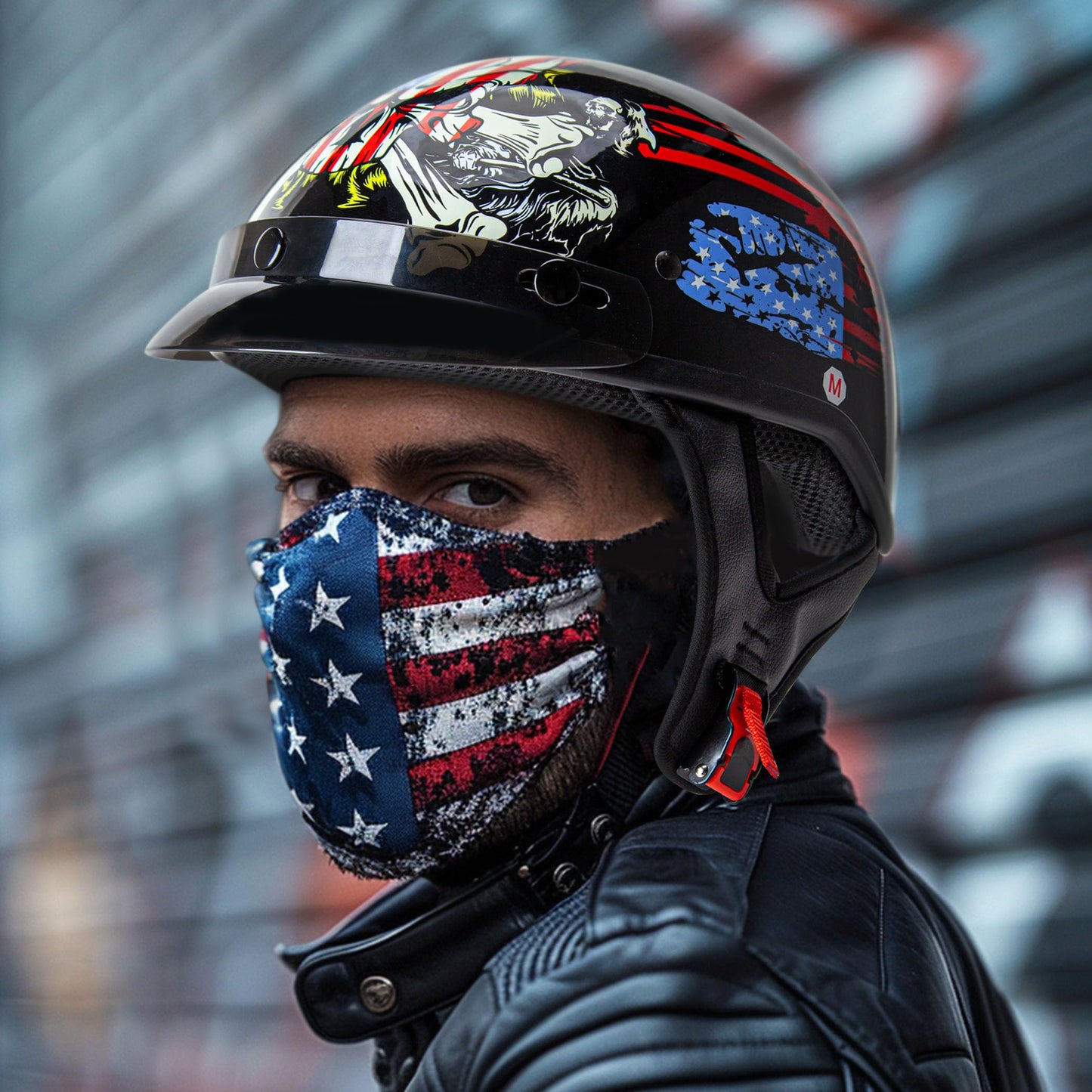 Cartman Cruiser Scooter Motorcycle Half Face Helmet, American Flag Skull USA Graphics, DOT Approved for Bike Scooter ATV UTV Chopper Large