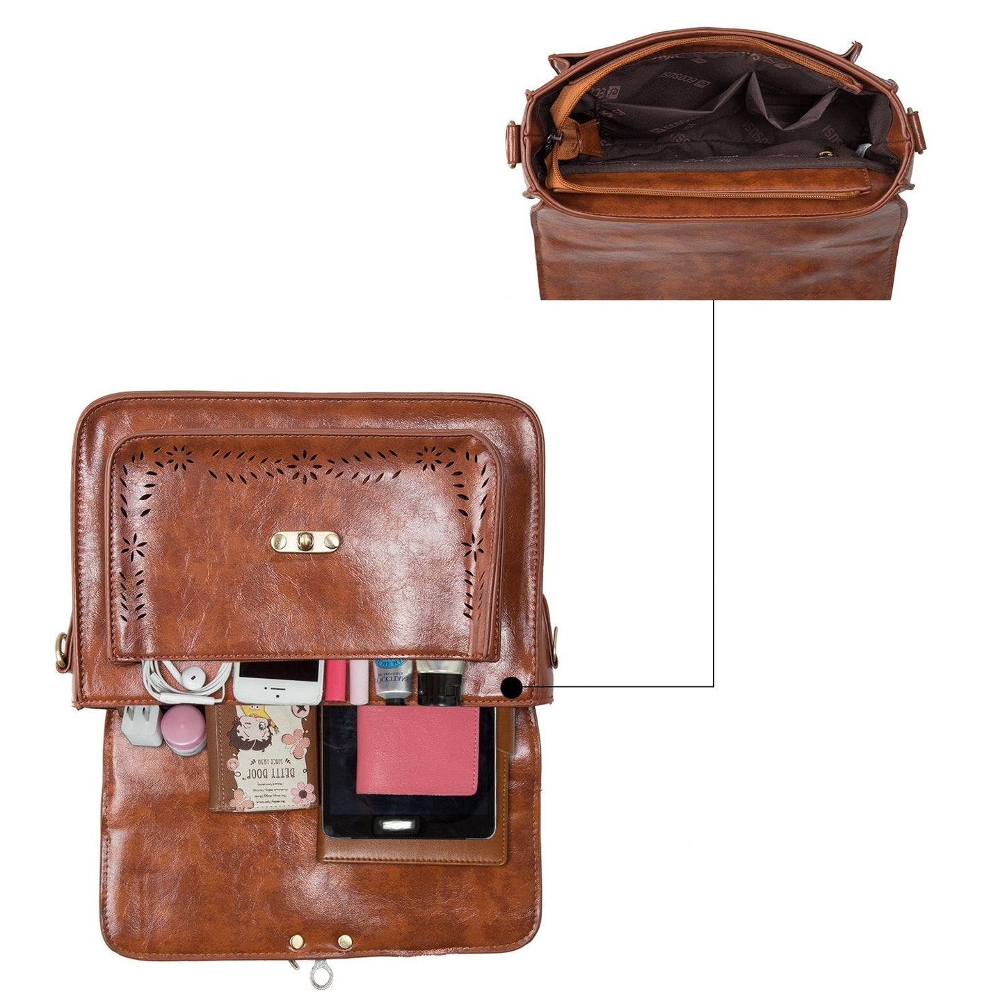 ECOSUSI Fashion PU Leather Satchel Purse Handbag Small College Crossbody Handbag for Women