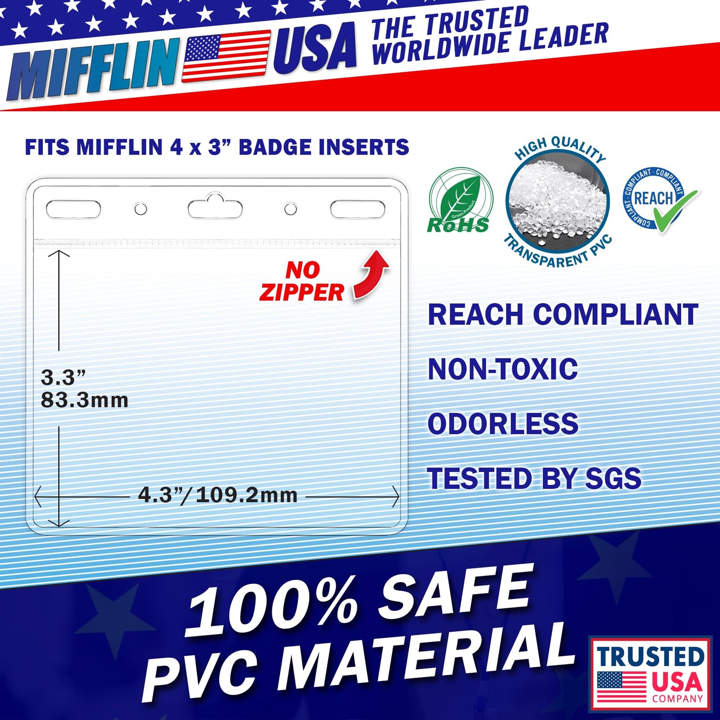 Mifflin-USA Card Protector (4x3 Inch, Clear, Bulk 100 Pack) Quick Load Horizontal No Zipper Name ID Badge Holder