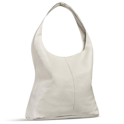Italian Genuine Leather Hobo Bag for Women with Zipper | Large Soft Slouchy Shoulder Handbag Tote Bucket Purse Pocketbook (Beige)