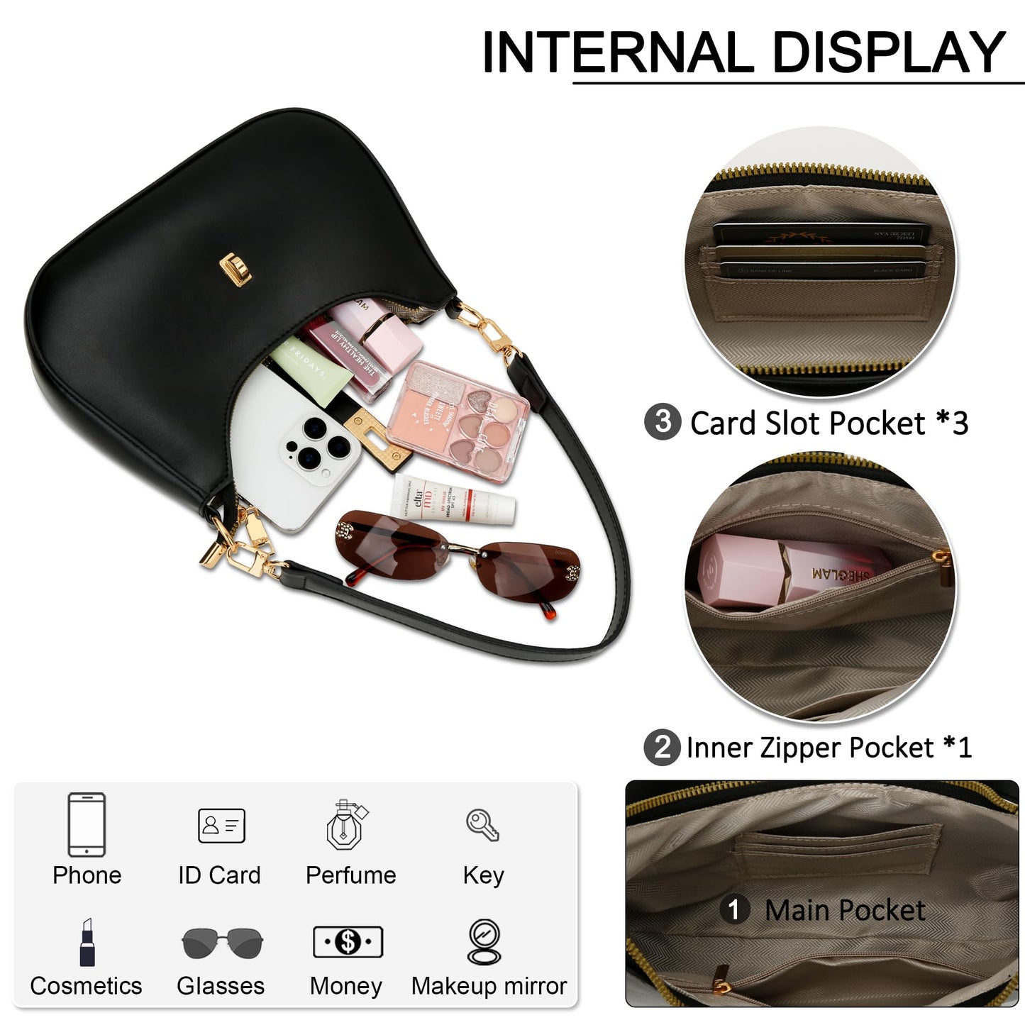 KKXIU Shoulder Bag for Women Cute Hobo Handbag and Vegan Leather Retro Small Clutch Purse with Zipper Closure