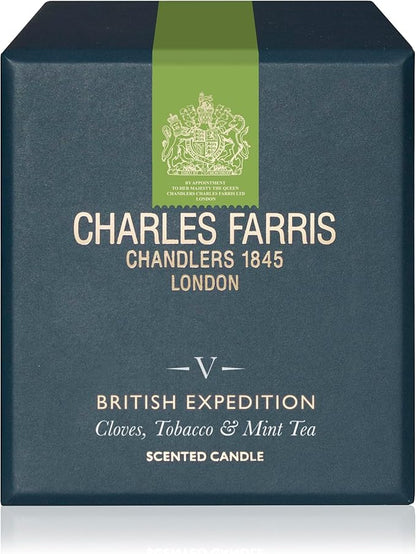 Charles Farris Luxury Scented Candle – 1 Wick, Hand-Poured, Long Lasting, Clean Burning, 210g / 7.5oz, Burns for up to 50 Hours, Made in England – Cloves, Tobacco & Mint Tea – British Expedition