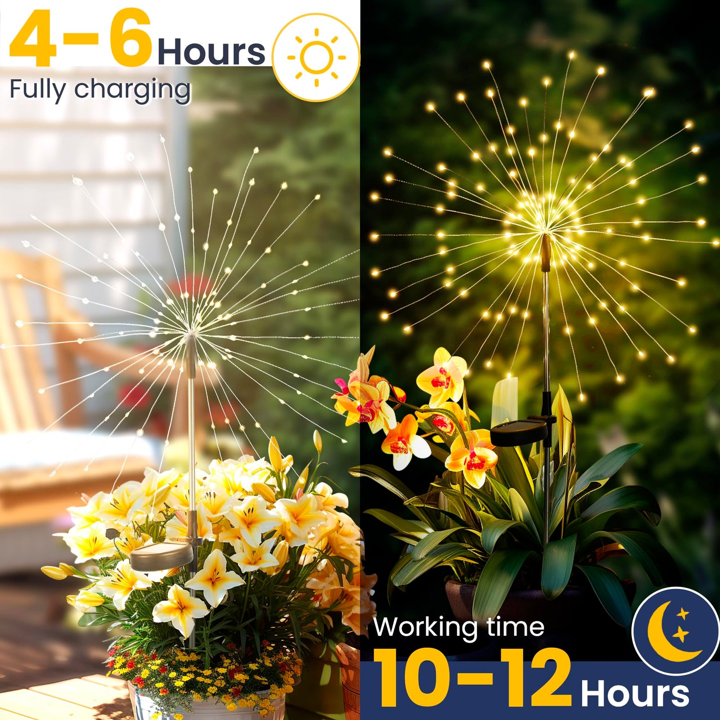 GIGALUMI Garden Decor Outdoor Lights 120LED 8Pack, Solar Garden Lights Outside Fairy Firework Decorative,Solar Powered for Yard Pathway Flowerbed Planter Balcony Patio 4th of July Decor (Warm White