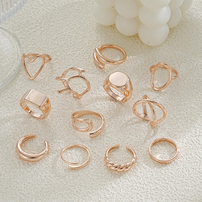 FAXHION 12PCS Gold Stackable Rings Set for Women, 18K Gold Plated Open Stacking Knuckle Ring, Adjustable Chunky Signet Band Statement Ring for Gift