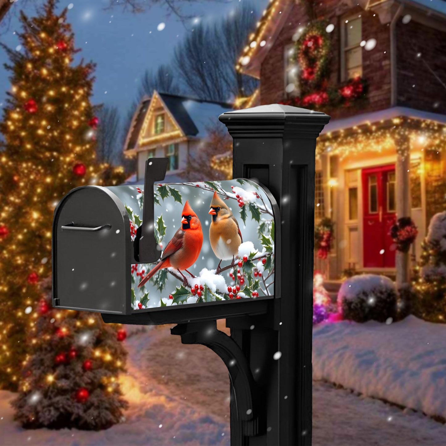 Winter Cardinal Birds Mailbox Cover - Magnetic Standard Size 18" X 21" - Christmas Mailbox Cover Decor for Home Garden Yard Post Letter Box