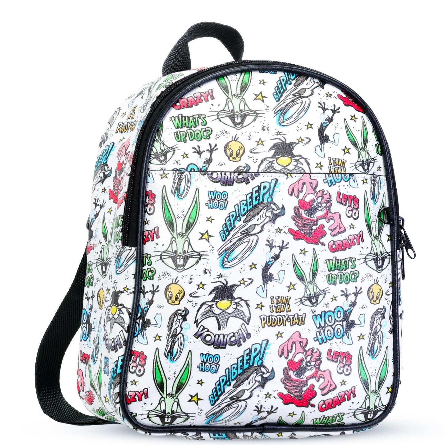 WARNER BROS PICTURES Looney Tunes Mini Backpack for Women - 10” Faux Leather Looney Tunes Backpack with Front Pocket Plus Button, Coin Pouch | Looney Tunes Backpack Purse Bundle