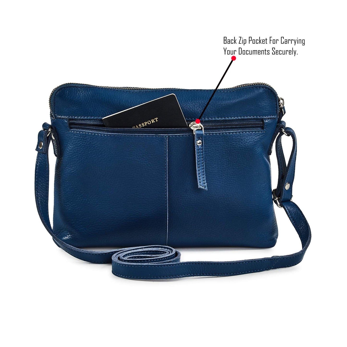 Leather Crossbody Bags for Women Small Soft Genuine Pebbled Sling Shoulder Handbag Crossover Purse with Full Adjustable Strap (Sapphire Blue Nappa)