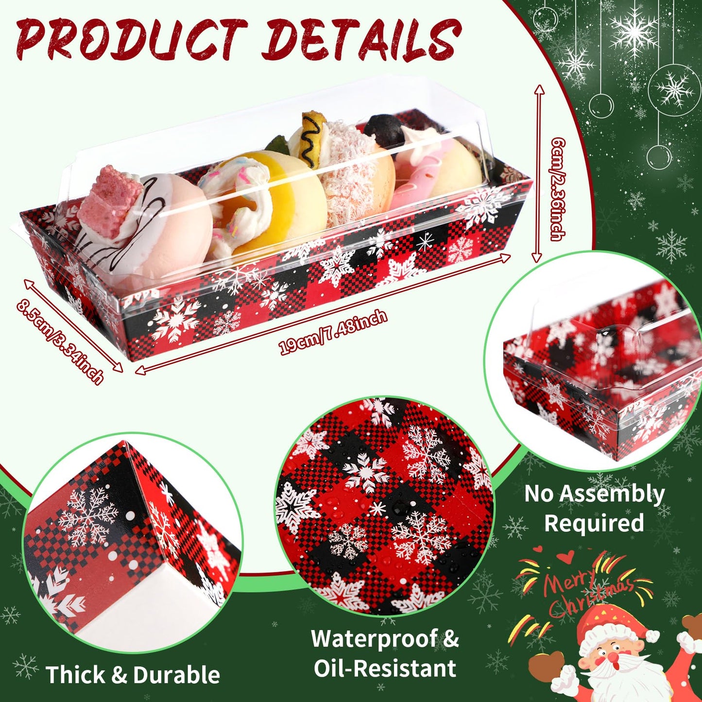 Bokon 100 Pack Christmas Charcuterie Boxes with Clear Lids, Red and Black Snowflake Cookie Boxes with Window, Disposable Food Containers Candy Treat Gift Tins for Sandwich, Cookie, Cake Slice