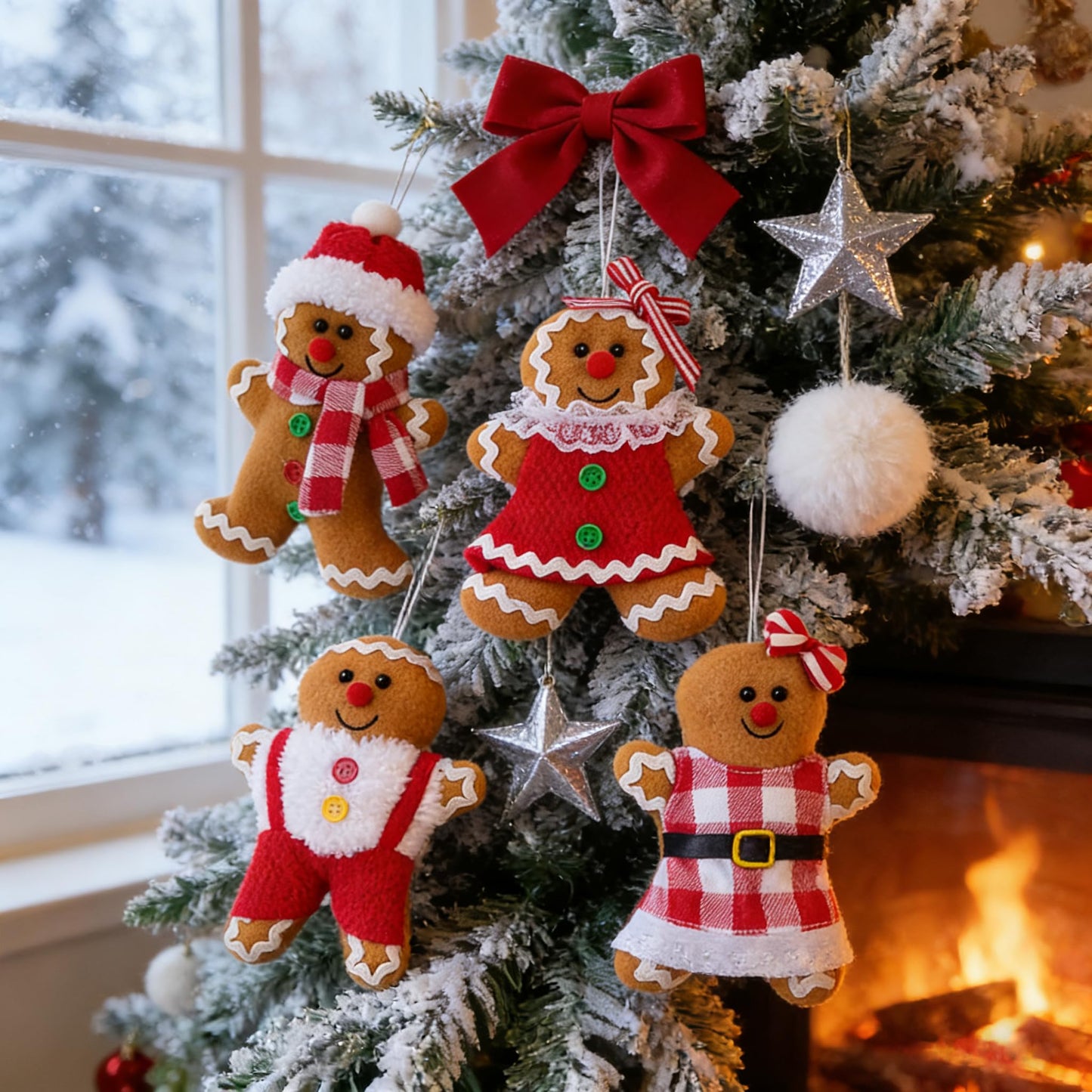 4Pcs Christmas Decorations Indoor, 5.7 Inch Gingerbread Plush Ornaments, Stuffed Gingerbread Man Christmas Decor for Home Xmas Season