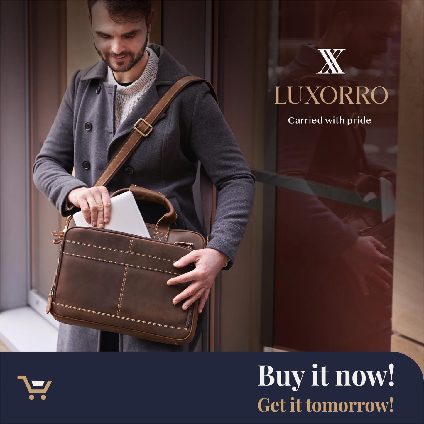 Luxorro Full Grain Leather Briefcase, Handcrafted Laptop Bag with Multiple Compartments, Fits 15.6 Inch Laptop