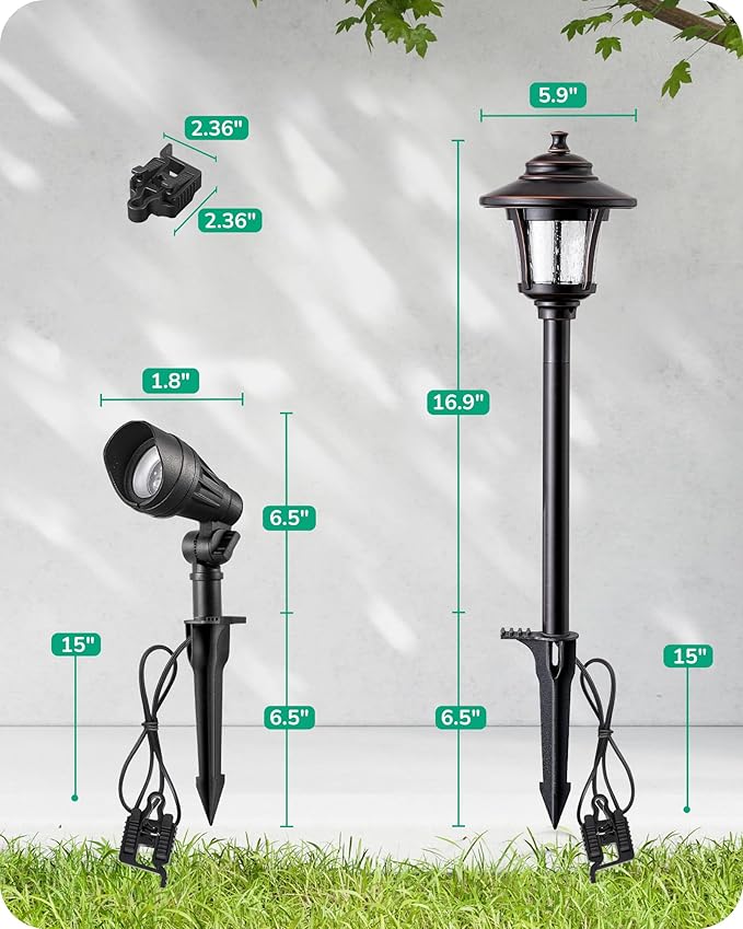 EDISHINE Low Voltage Landscape Lights Kit, 3W 120LM LED Pathway Lights & 3.2W 240LM Spotlights, Seed Glass, 12V Outdoor Landscape Lighting with Connectors, Aluminum Landscape Light for Garden Yard