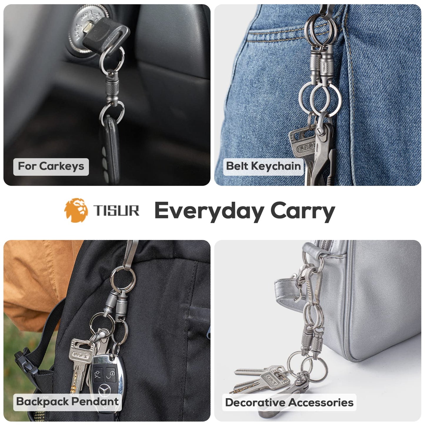 TISUR Titanium Quick Release Keychain, Retractable Key Chain Detachable Keychain Clip，Pull Apart Key Rings Holder for Men Women