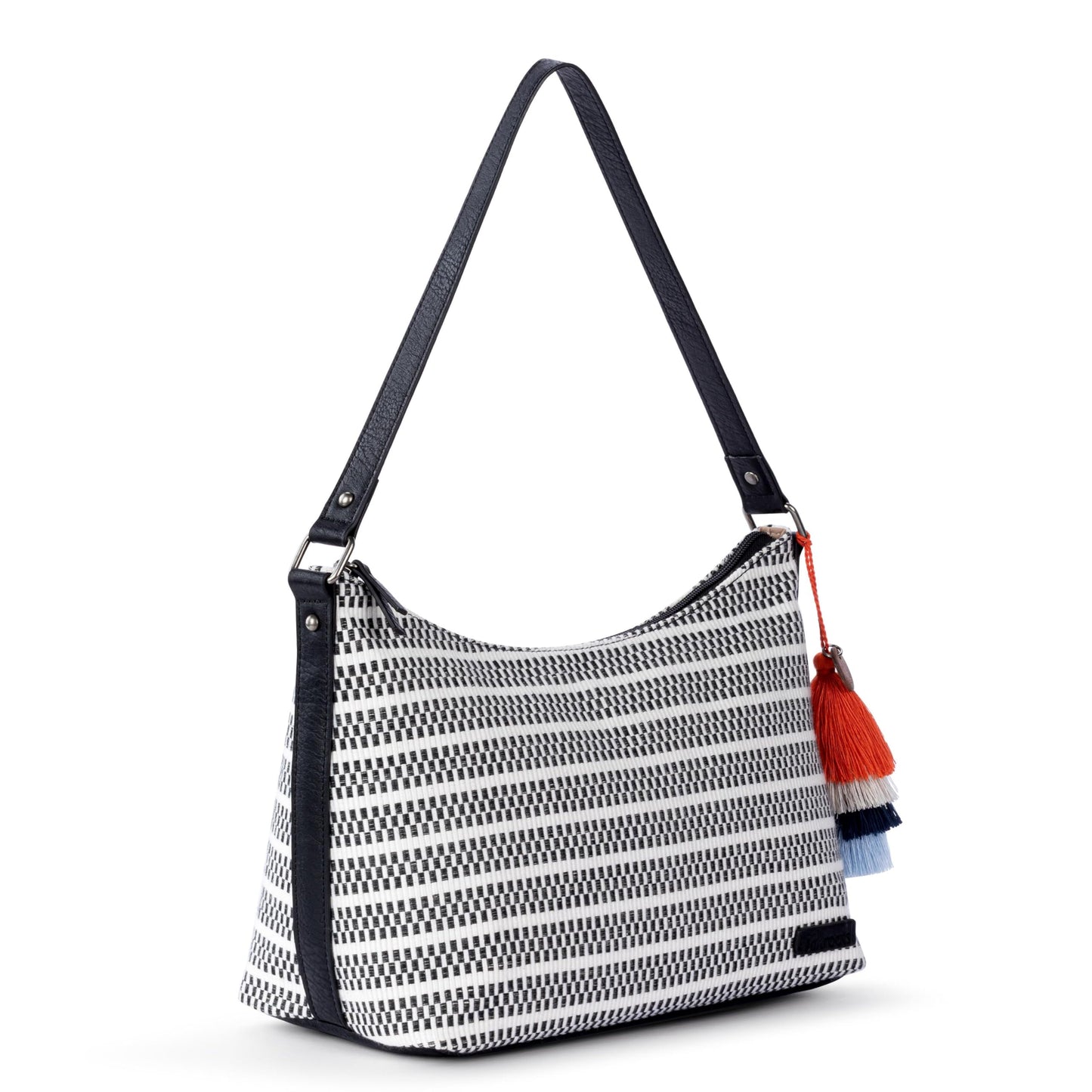 Sakroots Banyan Hobo – Shoulder bag with Zipper Closure, Back Zipper Pocket, detachable key dangle. Lightweight Travel, Work, or Everyday Hobo for Women - Black & White Woven