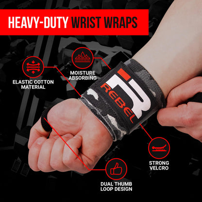 Iron Rebel Wrist Wraps - Flexible wrist support for weightlifting Straps for Men & Women - Comfortable & Durable Wrist Wraps for Everyday Lifting (Pair)