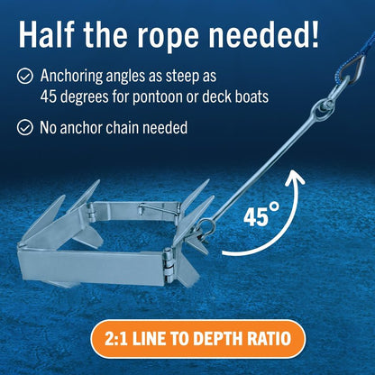 Better Boat 13lb Box Anchor for Boats up to 21ft, Folding Boat Anchor Hot Dip Galvanized, Double Sided Slide Anchor for Pontoon and Fishing Boats, Collapsible