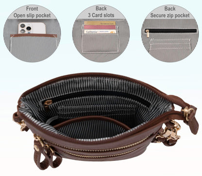 Solene Women's Faux Leather Organizer Multi Zipper Pockets Handbag With Detachable Wristlet Crossbody Bag-WU002(Coffee)