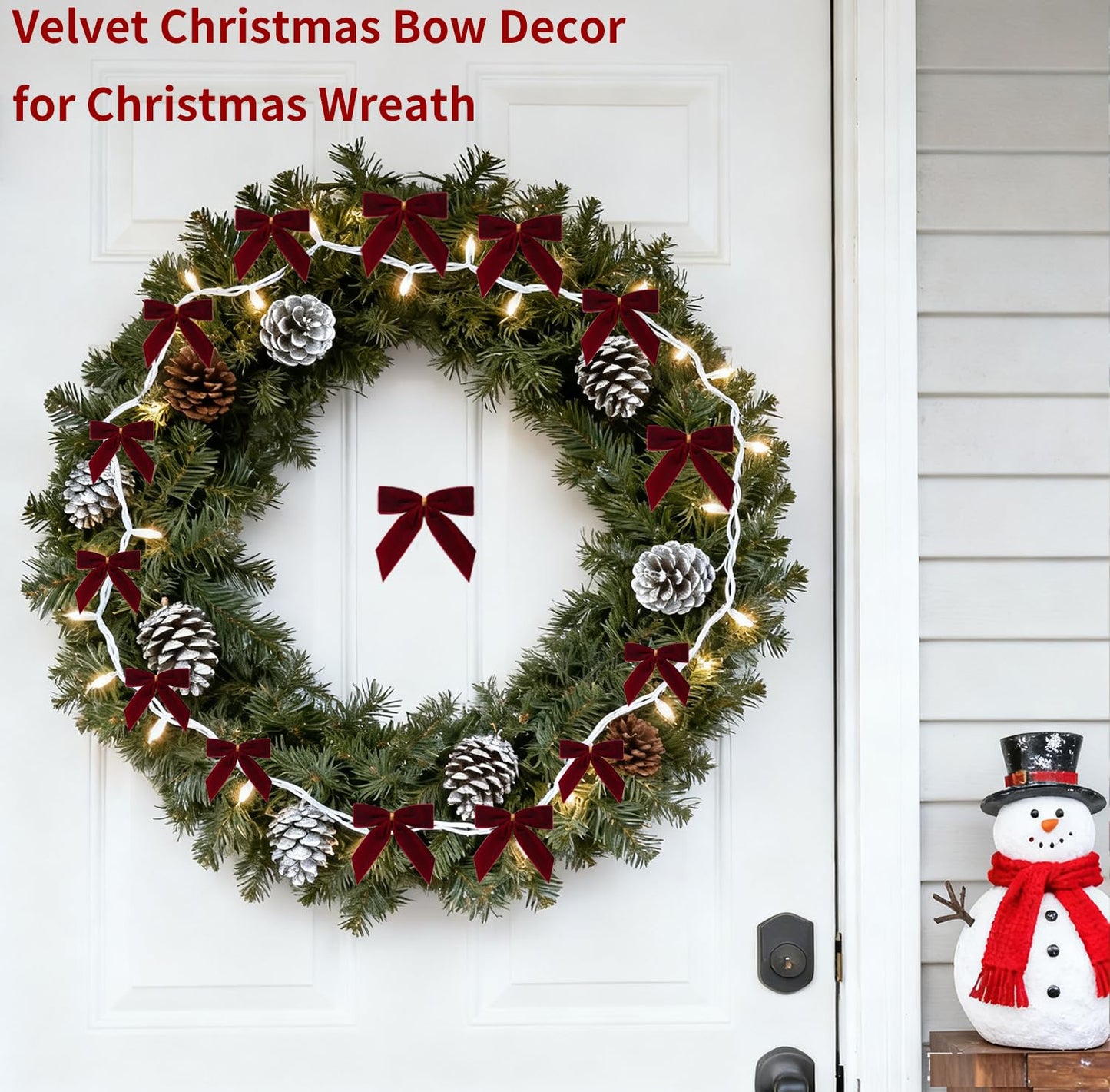 Doacpcr 24 Pcs Burgundy Small Velvet Bows for Valentines Day Decorations, 3.5 Inch Xmas Velvet Ribbon Bow Ornaments for Christmas Farmhouse Wreath Garland DIY Craft Gift Wrapping Decorative, 1" W