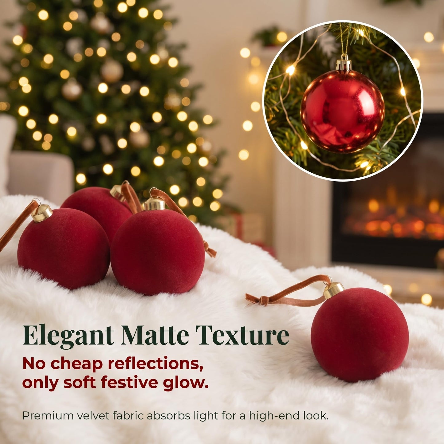 15 Pcs Red Velvet Christmas Decorations Balls, 2.65 Inch Christmas Ornaments for Xmas Tree Decor, Dark Red Flocked Ball for Family Holiday Party Valentines Hanging Decoration