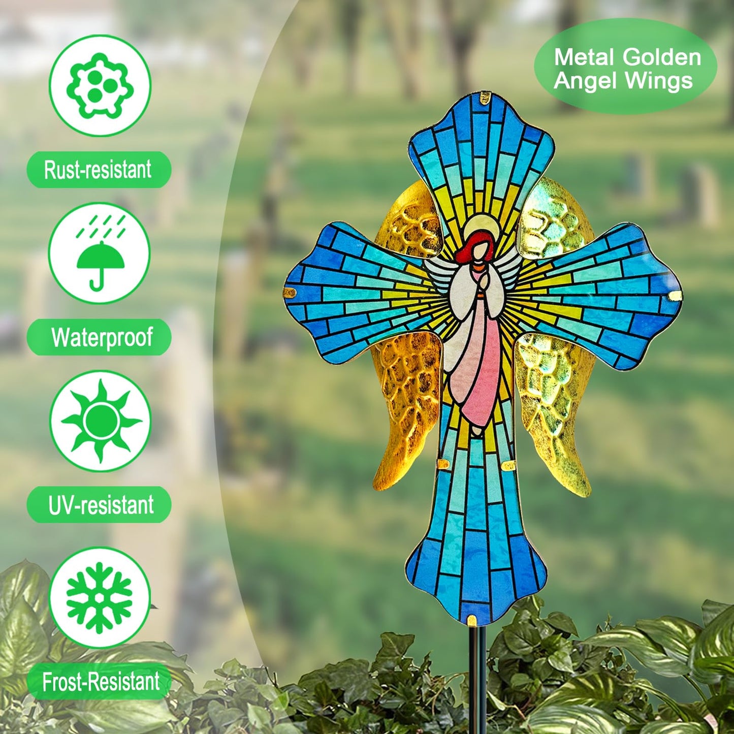 Solar Cross Garden Stake Lights for Outdoor,Cemetery Decorations Yard Patio Decor,Angel Wings Cross Solar Christmas Lights Outside,Memorial Gifts