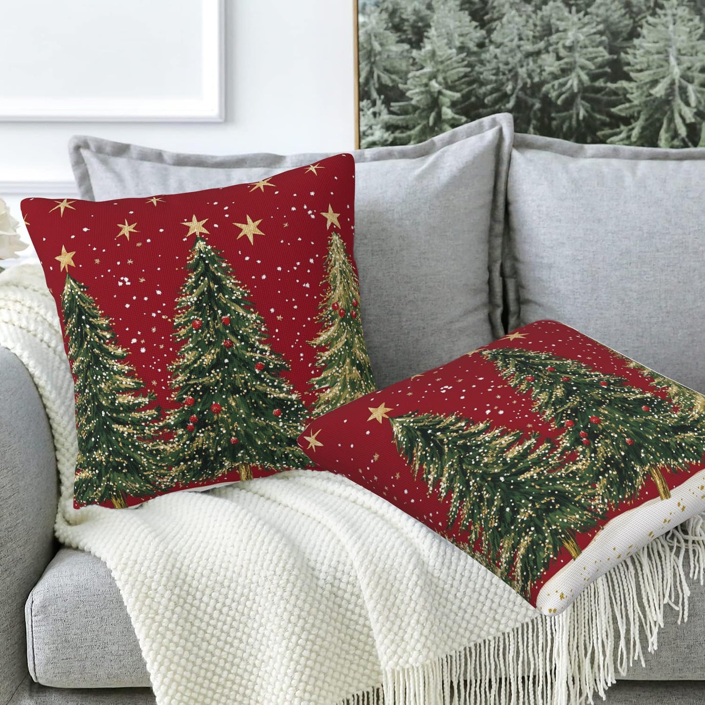 Naqiuli Throw Pillow Covers Christmas Tree Pillow Covers 18x18 Inch Set of 2 Christmas Throw Pillows Decorative Pillow Cases Cushion Covers for Bedroom Livingroom Sofa Farm House