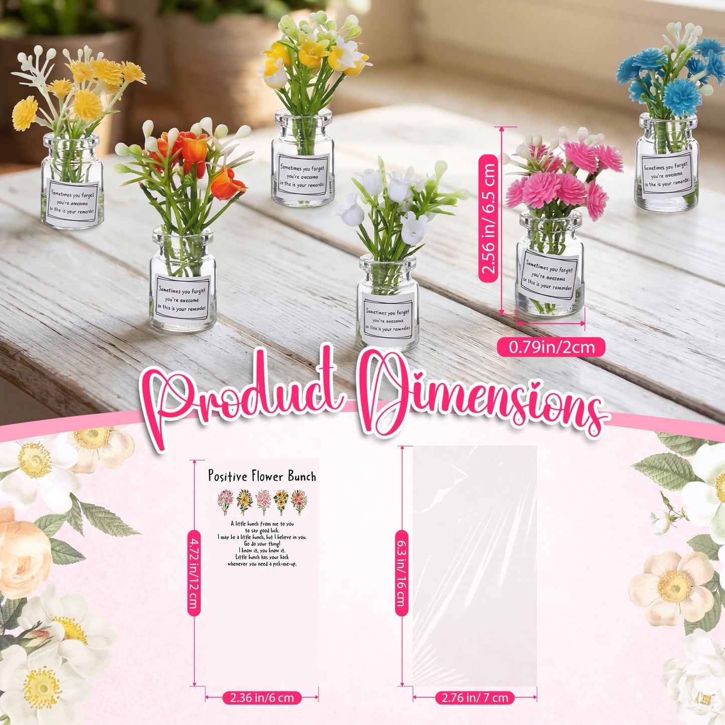 Xuhal 20 Sets Mothers Gift Set for Women Positive Mini Bud Vase with Flowers Positive Cards Motivational Office Desk Decor Gift for Mother Women Teacher Volunteer Employee Nurse Wedding