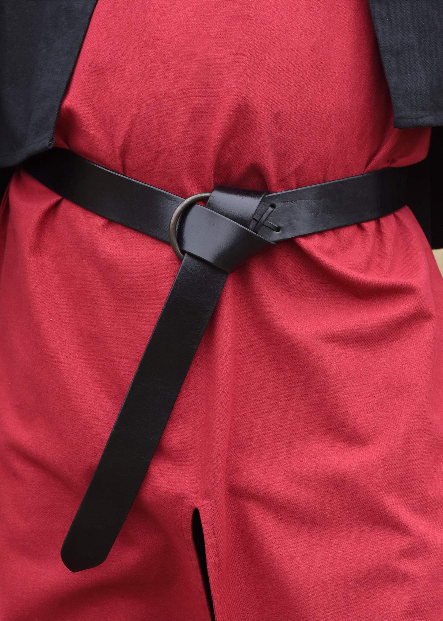 Battle-Merchant Medieval Leather Ring Belt with Decorative Cross-Lacing, Long Viking Renaissance LARP Belt in Black 75 Inche
