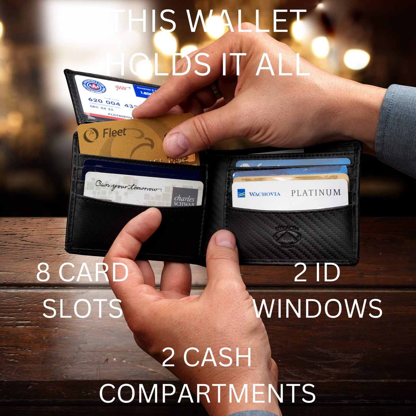Stealth Mode Brown Leather Bifold Wallet for Men With ID Window and RFID Blocking, One Size