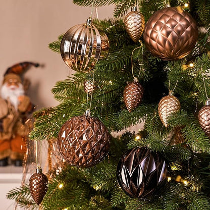 JORNOY Brown Christmas Tree Ornaments, 4inch/100mm Shatterproof Ornaments for Christmas Tree Set - Large Plastic Decorative Hanging Balls Ornaments for Xmas Tree Decorations Party, 12ct (Brown)