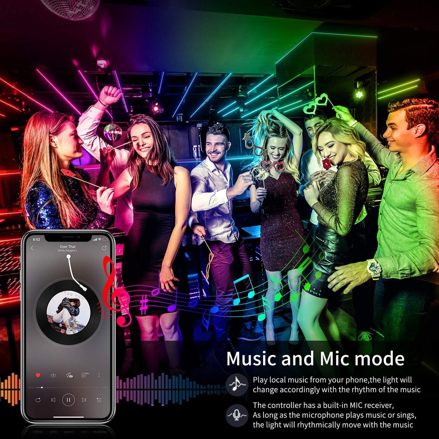Led Strip Lights,20ft Led Light Strips Music Sync Color Changing RGB Led Strip Built-in Mic,Bluetooth App Control LED Rope Lights with Remote,5050 RGB Led Lights for Bedroom,Home,TV,Party,Christmas