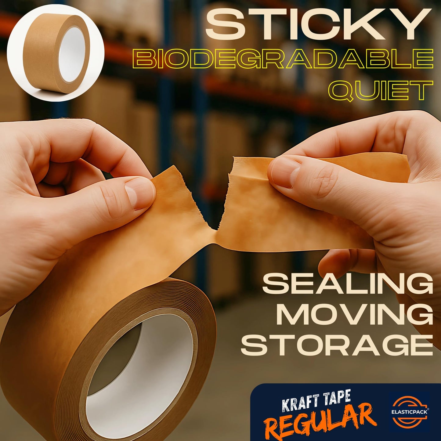 Elasticpack Packing Tape for Boxes 4-Pack – Kraft Brown Paper Box Tape, 2 Regular + 2 Reinforced Rolls for Everyday & Heavy-Duty Box Shipping, Self-Adhesive, No Water Needed, 1.88 in x 55 yd